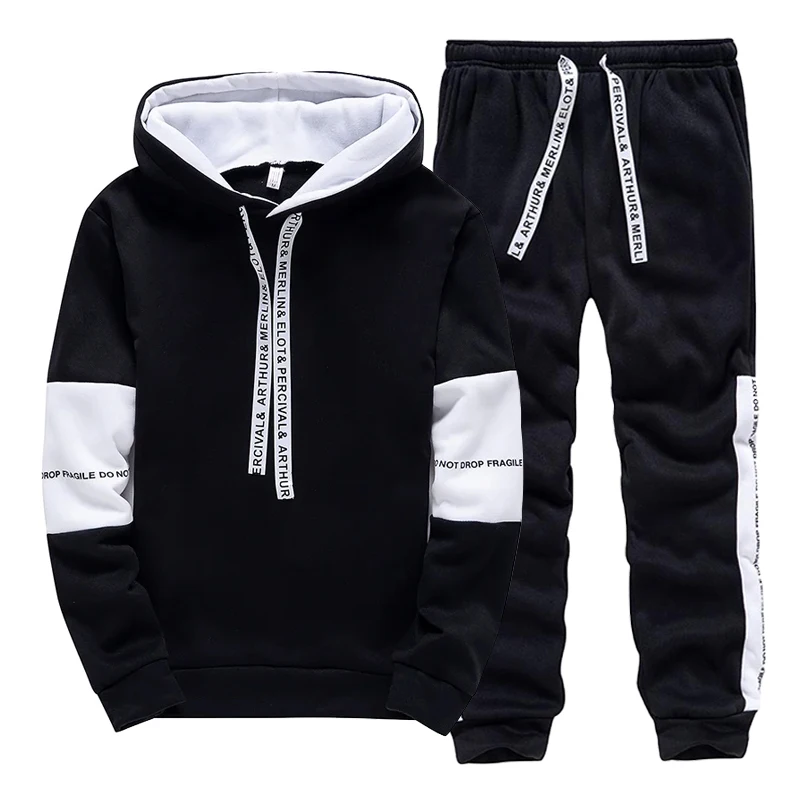 Winter Clothing Usa - Black White Men's Tracksuit Fashion Casual