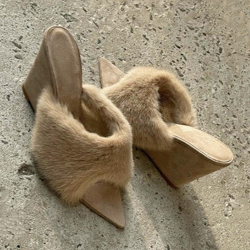 Winter Clothing Clearance Sale - Fluffy Women Slippers Wedges Platform Sandals