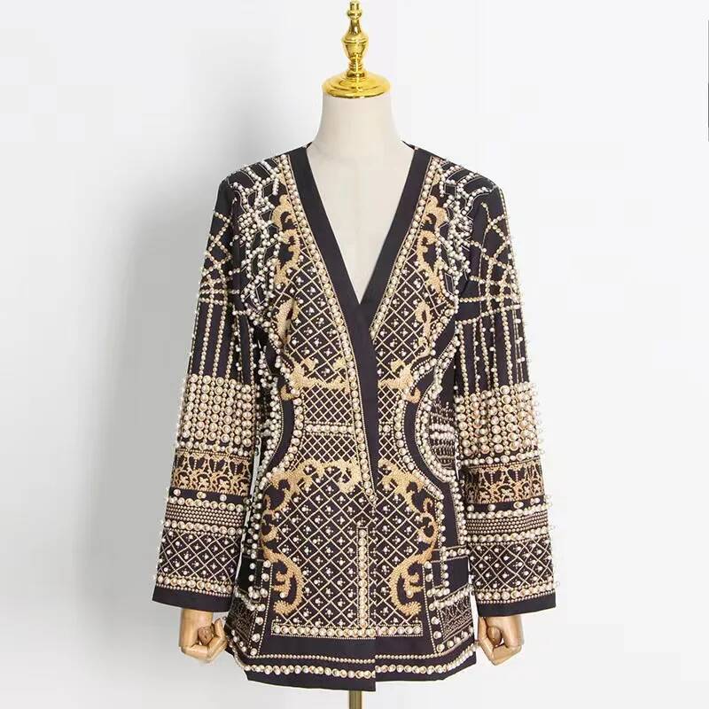 Fashion Beading V Neck Blazers - Winter Clothing Taiwan 评论和价格