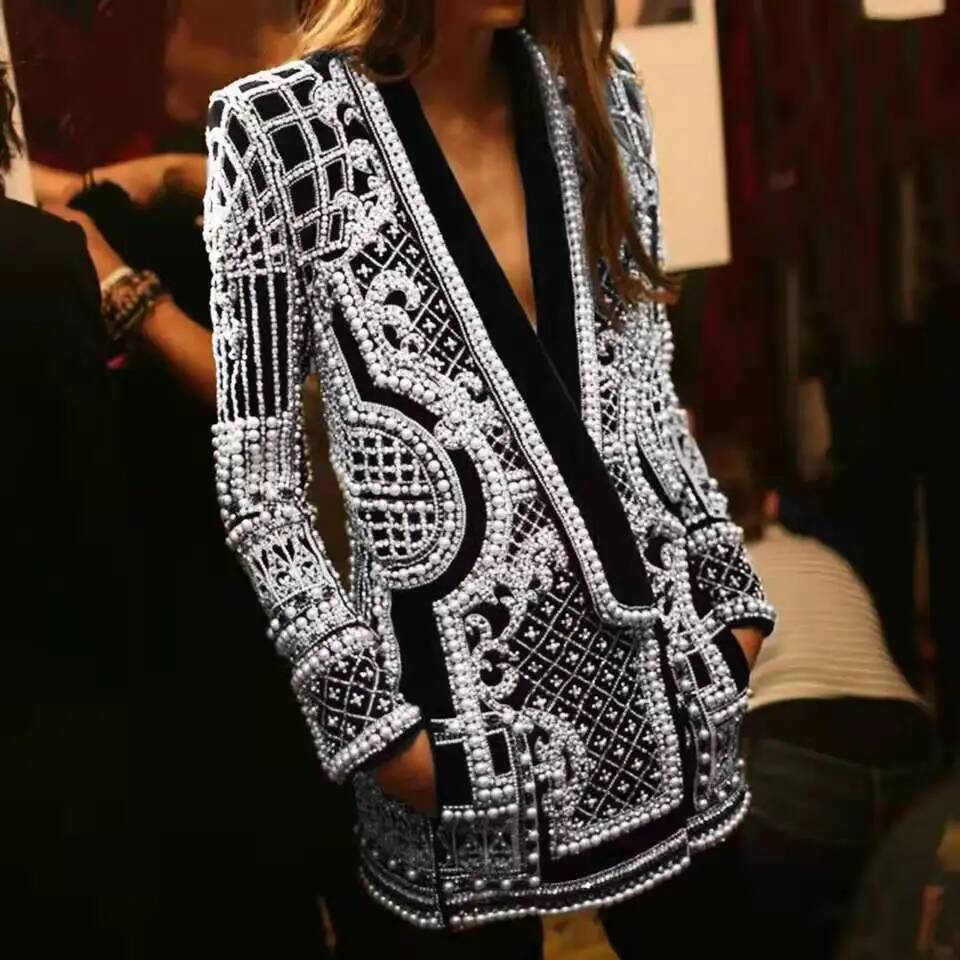Fashion Beading V Neck Blazers - Winter Clothing Taiwan 评论和价格