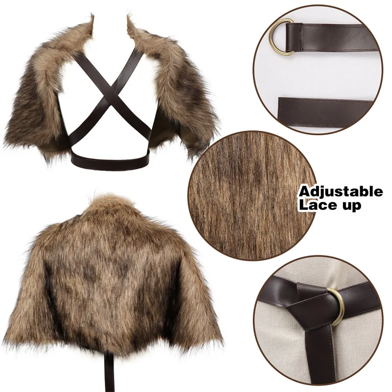 Viking Cloak Faux Fur Collar C - Jacket Winter Clothing 评论和价格